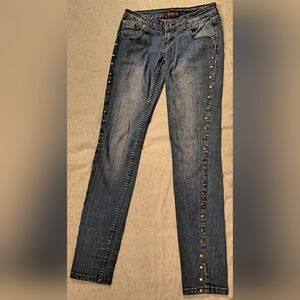 Classic Blue Straight Leg Jeans with Button Accents